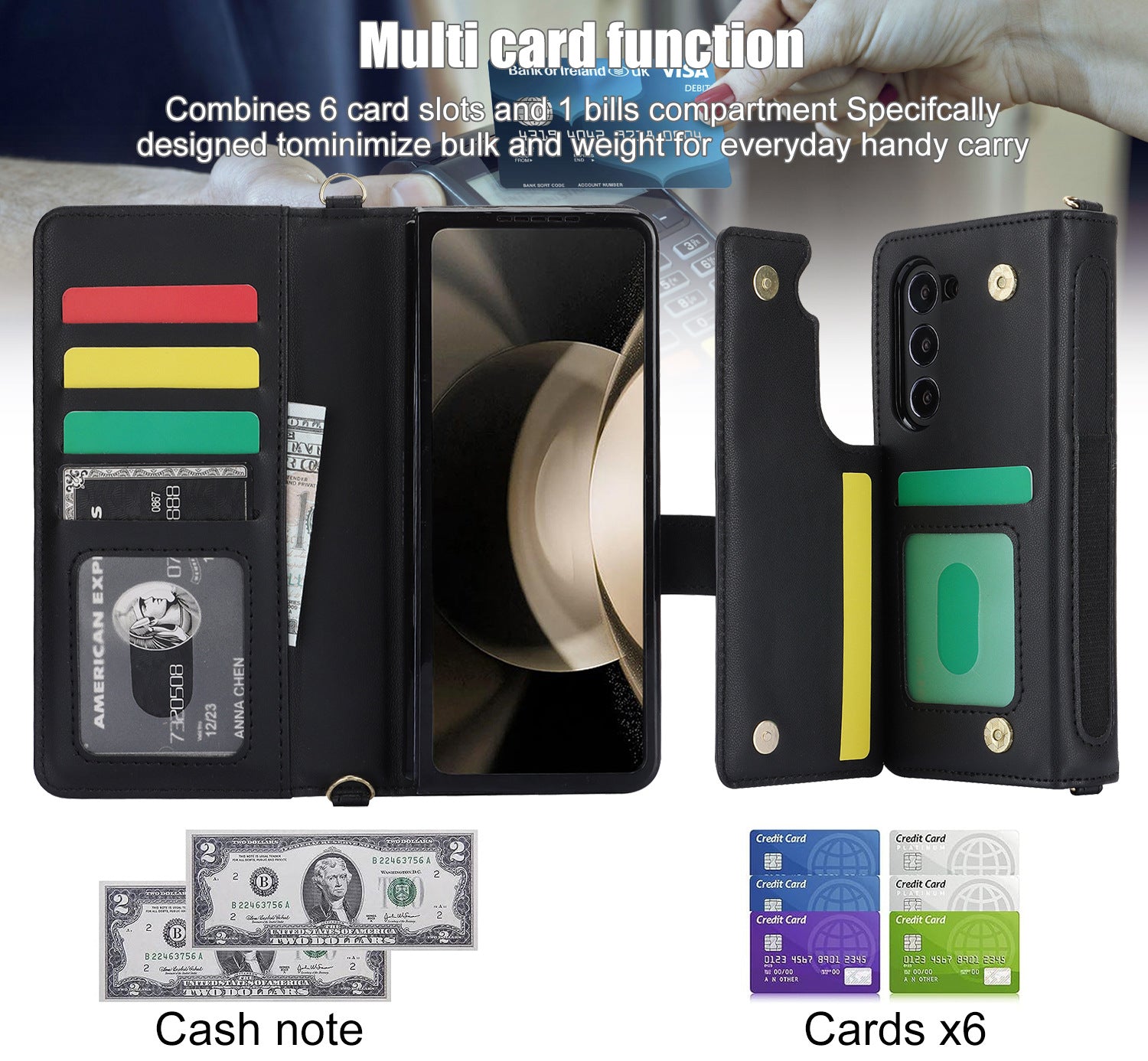 Galaxy Z Fold3 Multi-Functional Leather Wallet Case for Samsung Z Fold Series - Crossbody with Pen Slot, Quilted Design