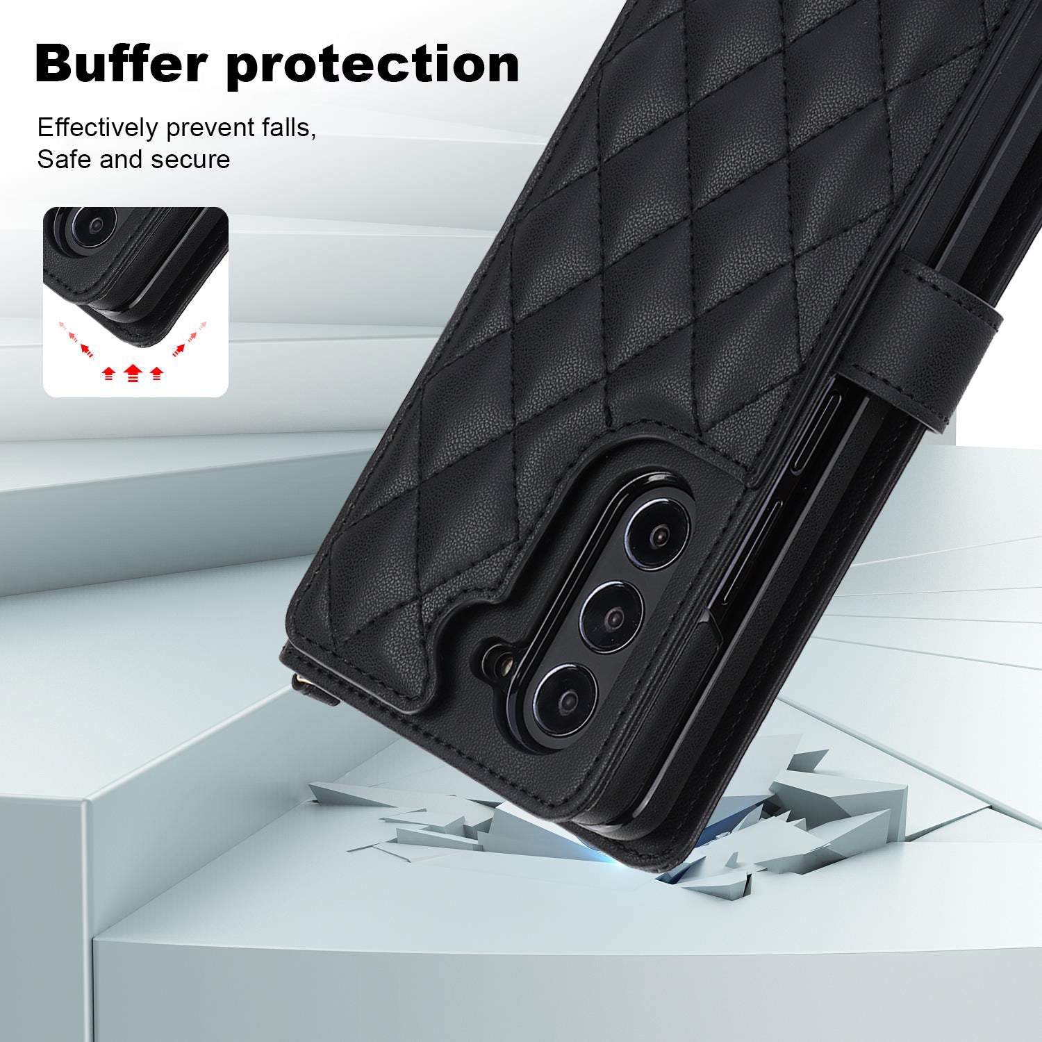 Galaxy Z Fold3 Multi-Functional Leather Wallet Case for Samsung Z Fold Series - Crossbody with Pen Slot, Quilted Design