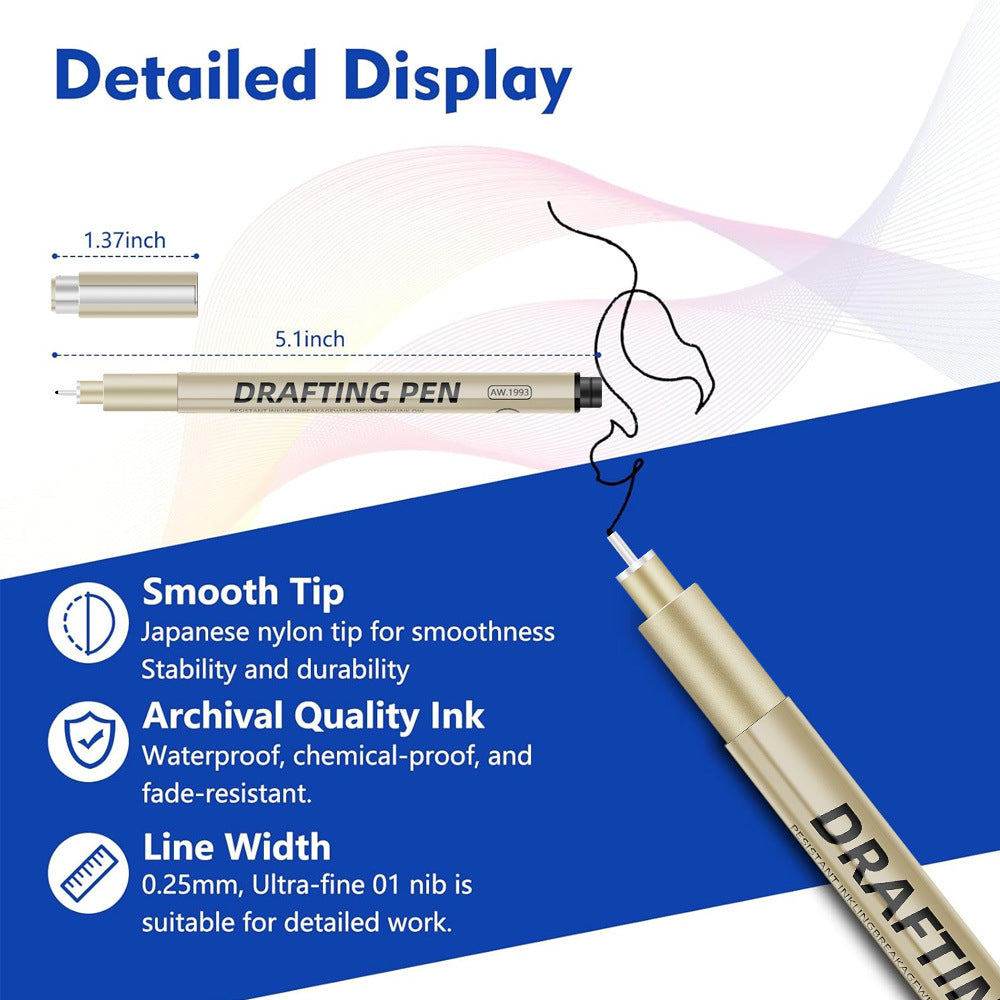 0.4mm 12-Piece Precision Drawing Pen Set - Waterproof Anime Sketching Pens for Students, Assorted Tips