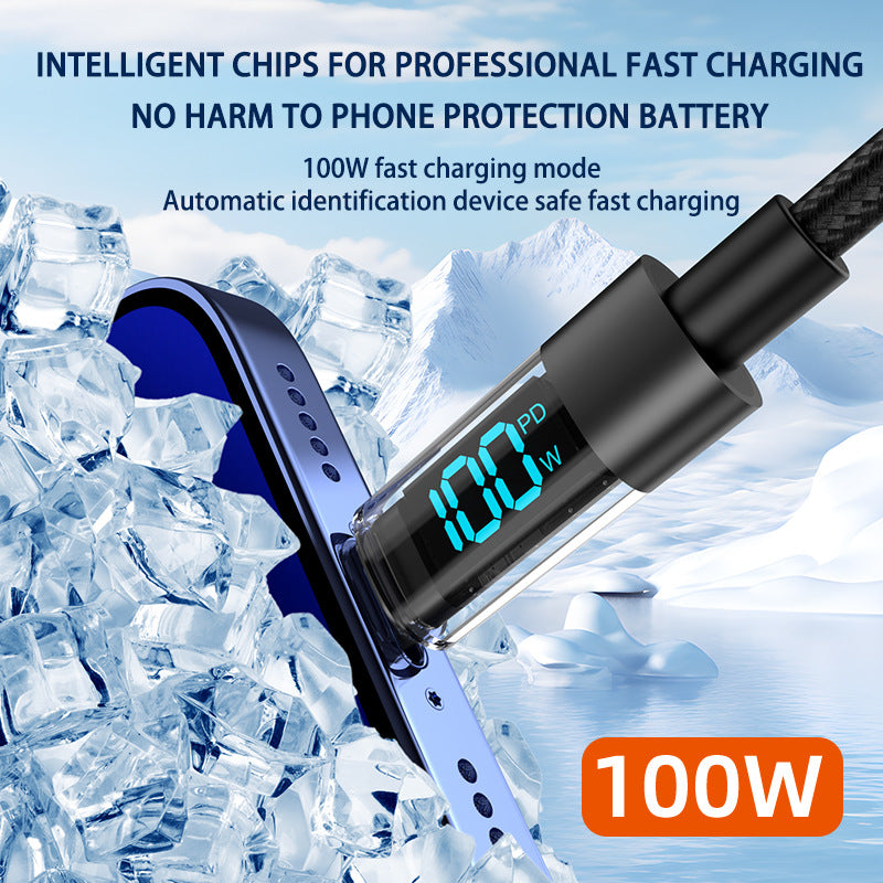 1 Meter USB To Type-C 4-Piece Set 1m 100W Super Fast Charge Transparent Aluminum Shell Digital Display Data Cable - USB Type-C Fast Charge Cable