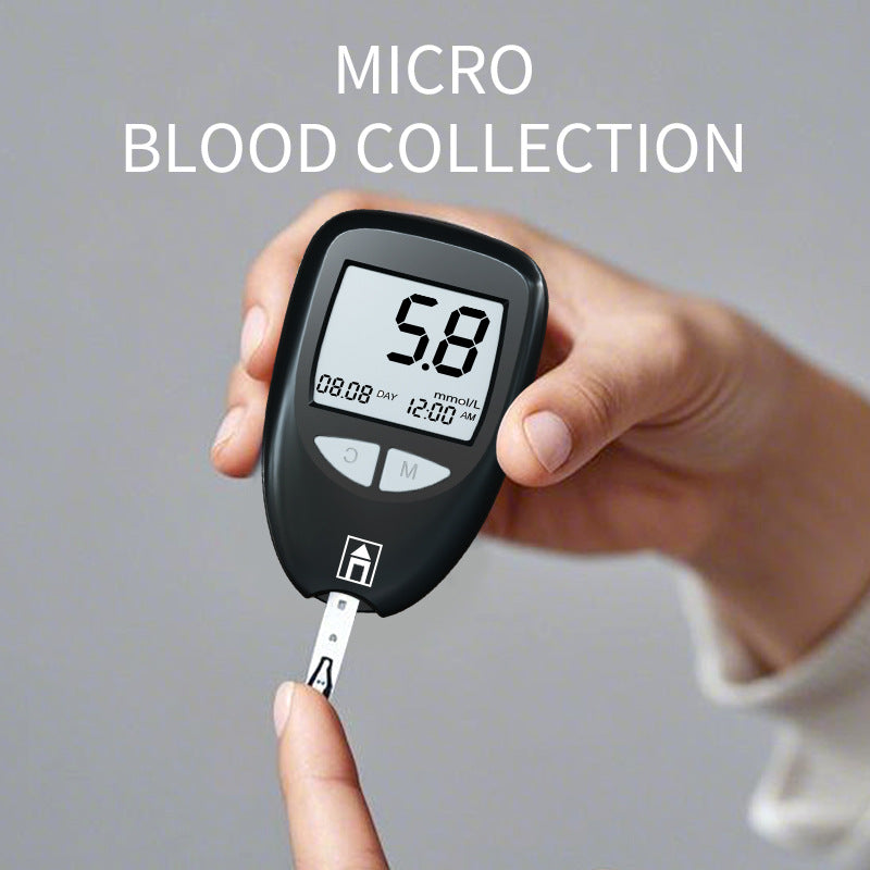 Black Home Blood Glucose Meter - English Version Medical Automatic Blood Sugar Tester with Strips