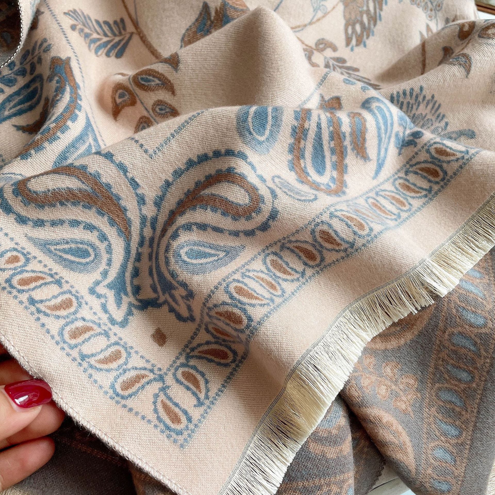 Faux Cashmere Sun Protection Shawl - Summer AC Room Dual-Use Decorative Scarf