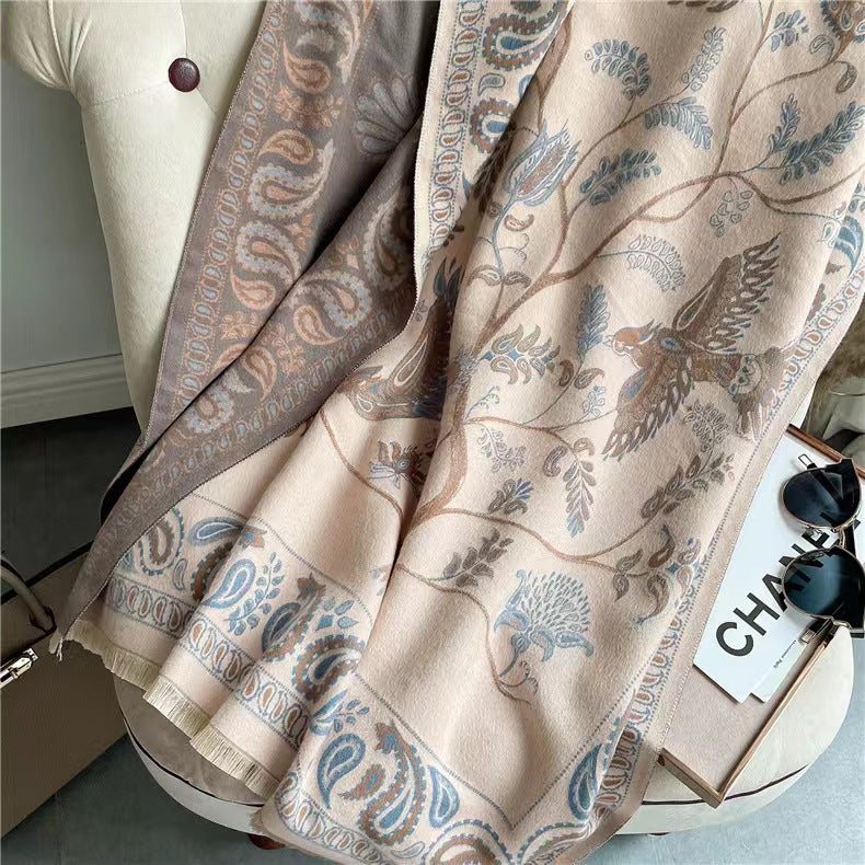 Faux Cashmere Sun Protection Shawl - Summer AC Room Dual-Use Decorative Scarf