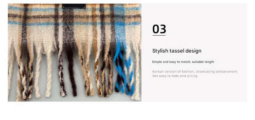 Purple-pink Plaid Color-Block Women's Scarf - Autumn/Winter Thick Warm Neck Wrap with Tassels
