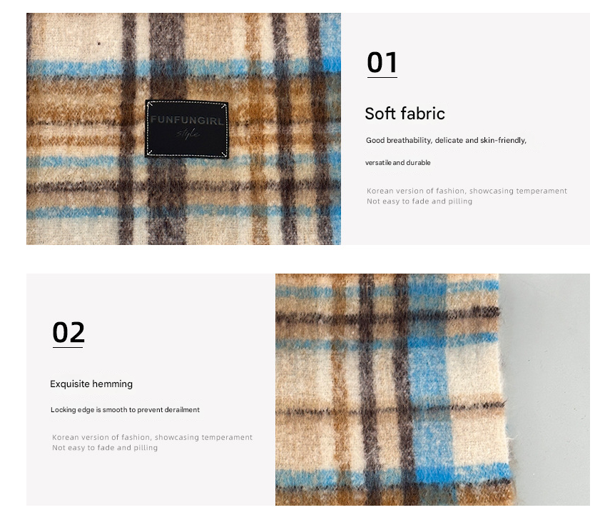 Yellow Blue Plaid Color-Block Women's Scarf - Autumn/Winter Thick Warm Neck Wrap with Tassels