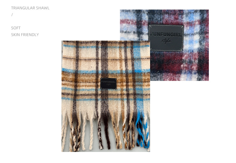 Grey-white Plaid Color-Block Women's Scarf - Autumn/Winter Thick Warm Neck Wrap with Tassels