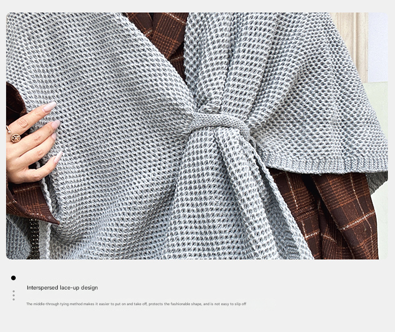 Coffee Brown Luxurious Faux Cashmere Knitted Cape - Large Buckled 90 x 140 cm Women's Versatile Shawl