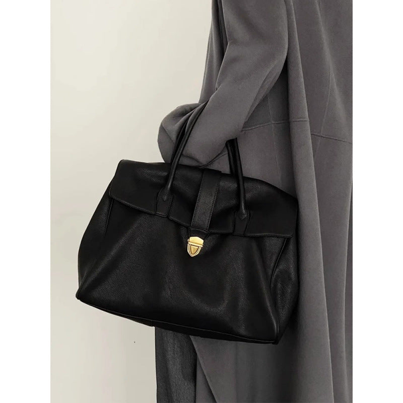 Black Spacious Women's PU Leather Tote Bag with Laptop Compartment