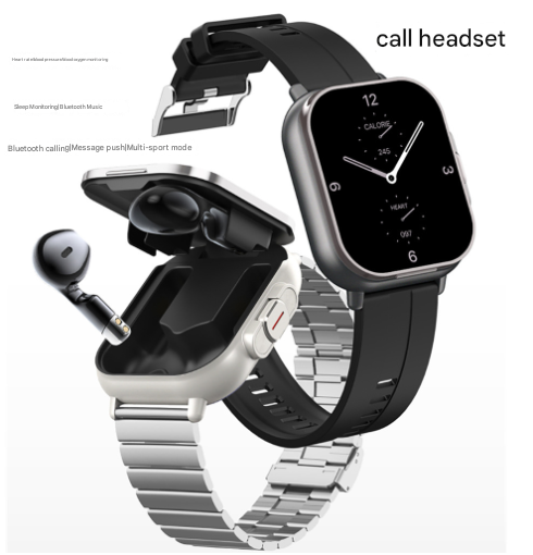 Silver 2-in-1 Bluetooth Smartwatch with Integrated Earbuds for Sports