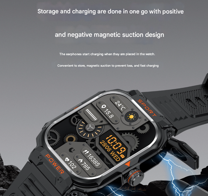 Black 2-in-1 Smartwatch with Earbuds and 2.01-Inch HD Screen for Sports