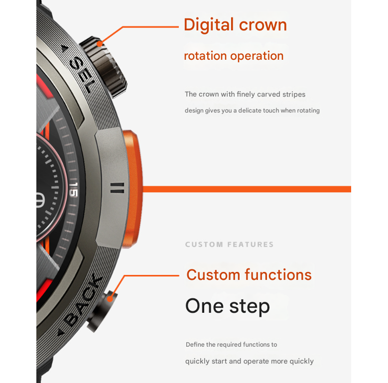 Black Outdoor Smartwatch with 1.45-Inch HD Round Screen and Flashlight