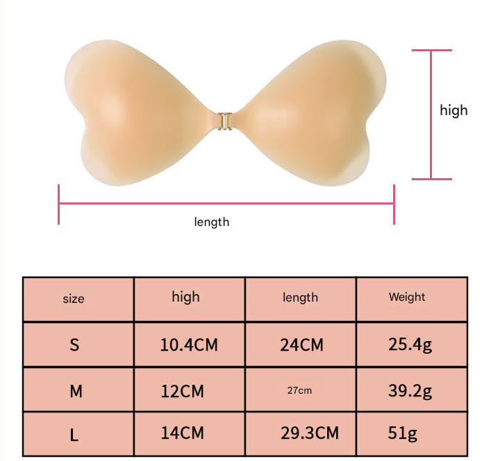 Size M [B cup] Two Pairs Brown Skin Colour Heart-Shaped Silicone Breast Sticker - Thin Invisible Push-Up for Small Chest Enhancement