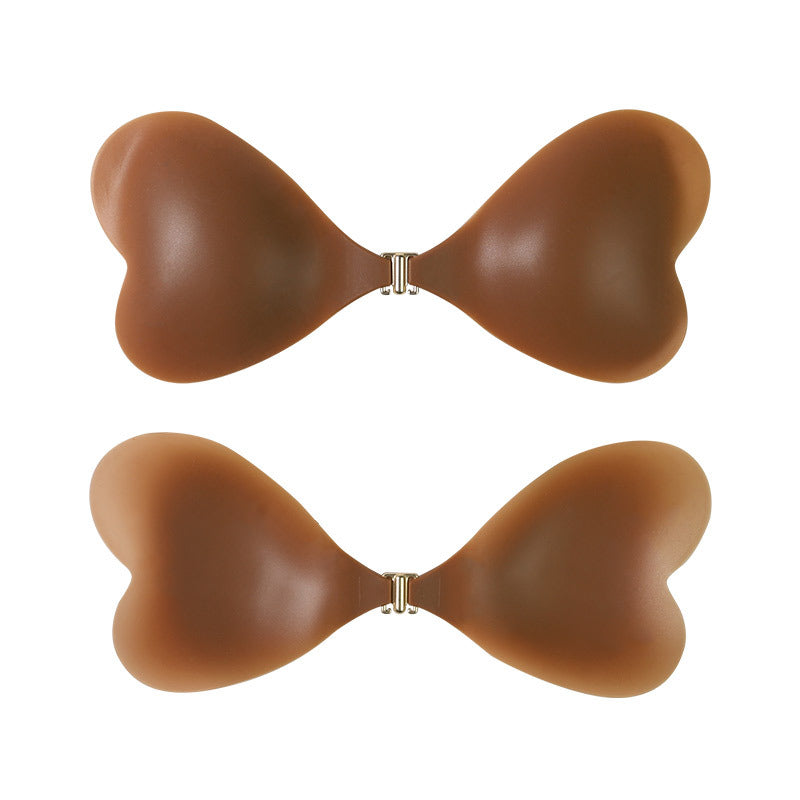 Size L [C/D cup] Two Pairs Brown Skin Colour Heart-Shaped Silicone Breast Sticker - Thin Invisible Push-Up for Small Chest Enhancement
