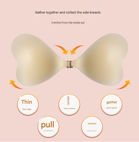 Size L [C/D cup] Two Pairs Brown Skin Colour Heart-Shaped Silicone Breast Sticker - Thin Invisible Push-Up for Small Chest Enhancement