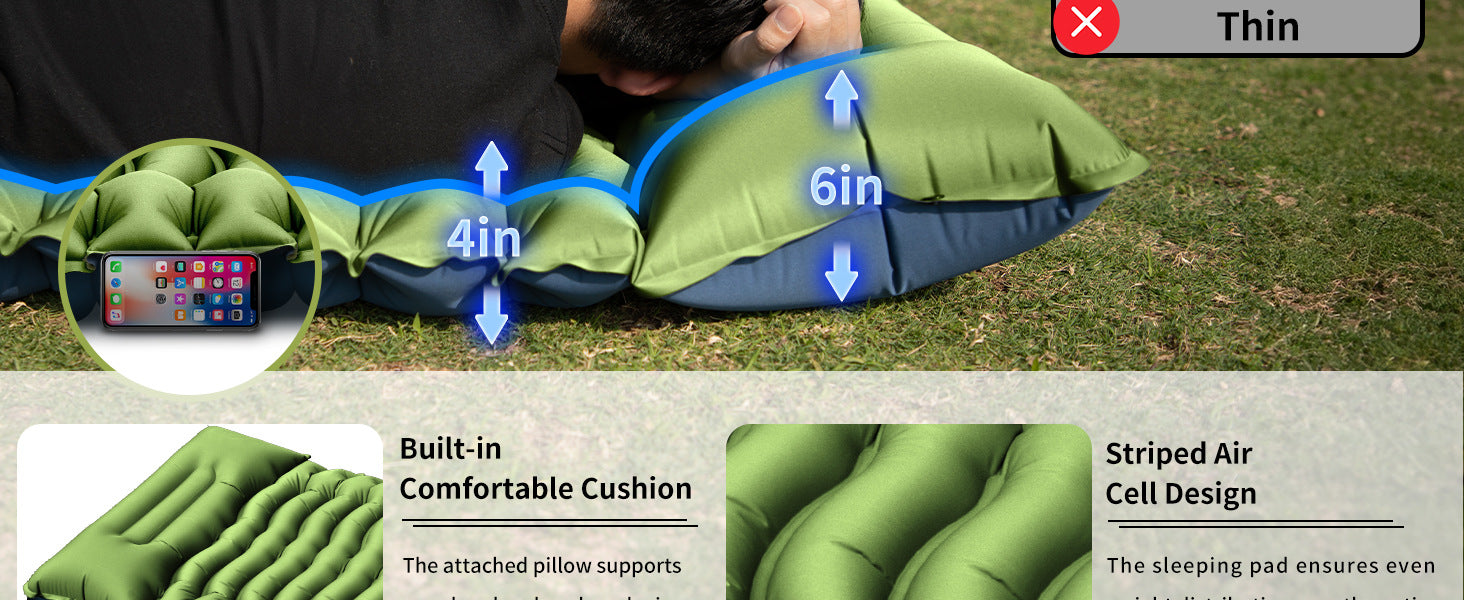 Grey 190cm Ultra-Light Foot Pump Inflatable Camping Sleeping Pad