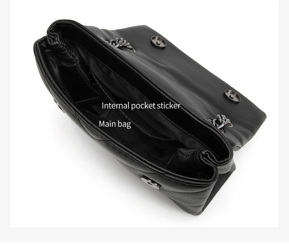 Elegant Quilted Leather Chain Bag with Bird Head Clasp(Black)