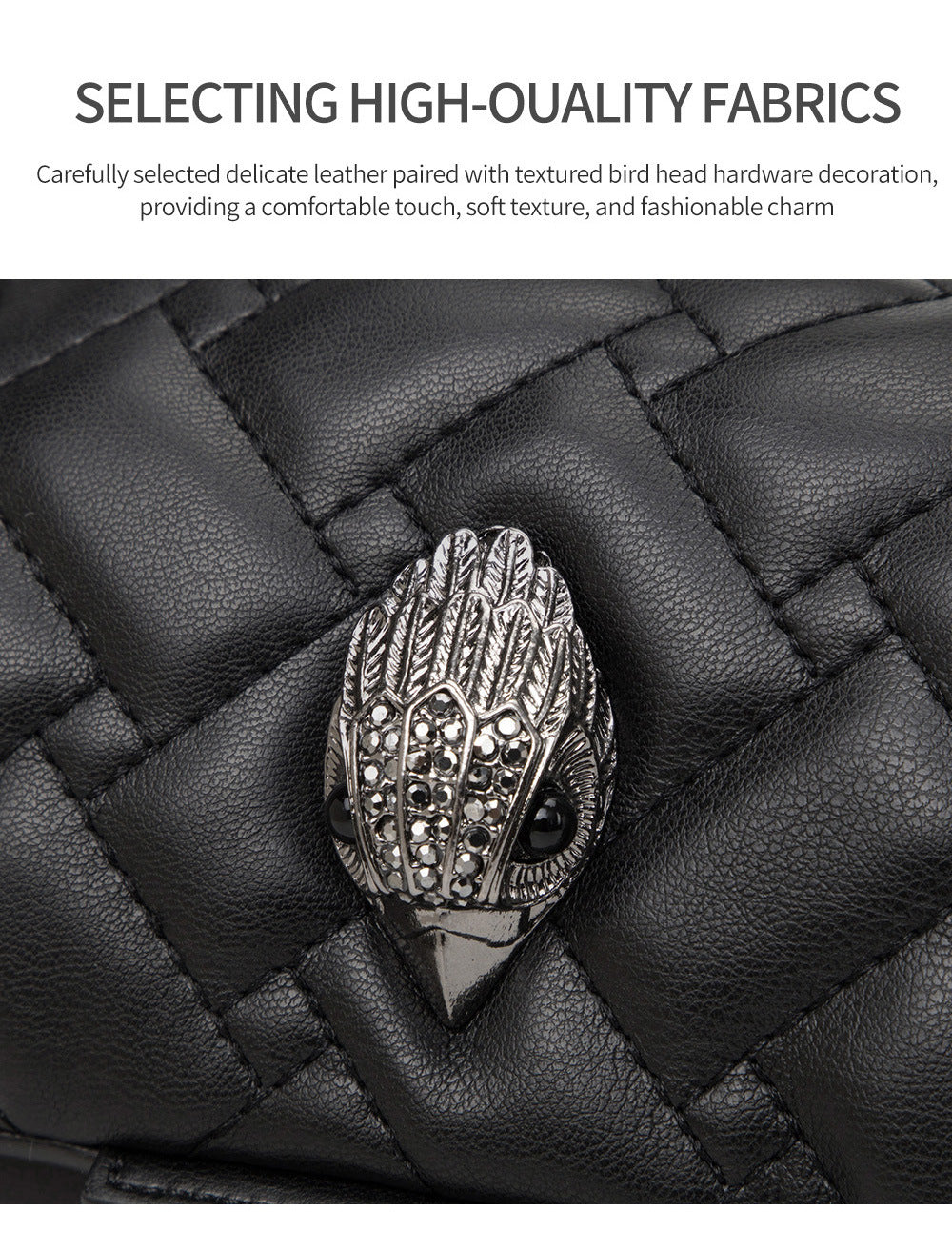 Elegant Quilted Leather Chain Bag with Bird Head Clasp(Pink)