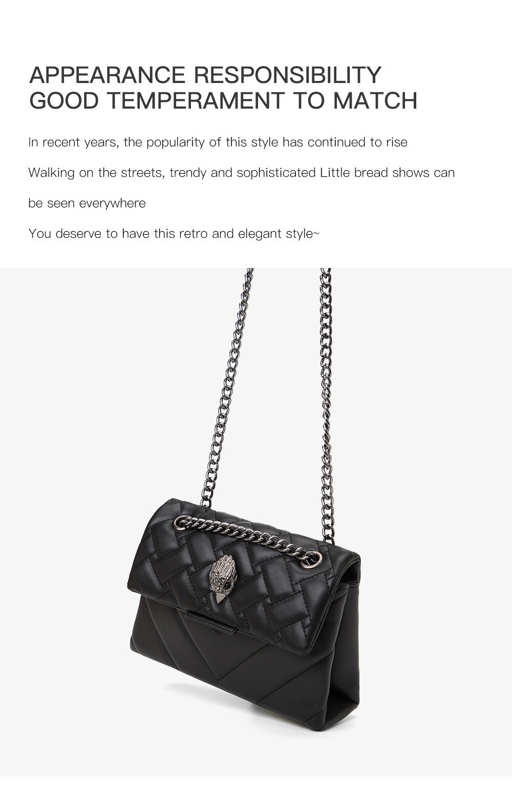 Elegant Quilted Leather Chain Bag with Bird Head Clasp(White)