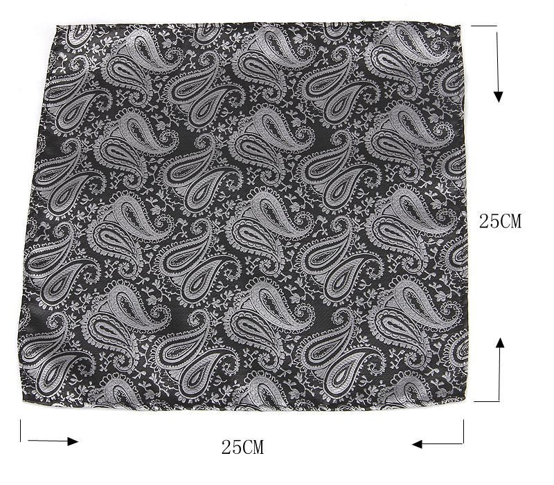 Men's Formal Paisley Ascot Cravat & Pocket Square Set - Adjustable Necktie for Weddings(Black)