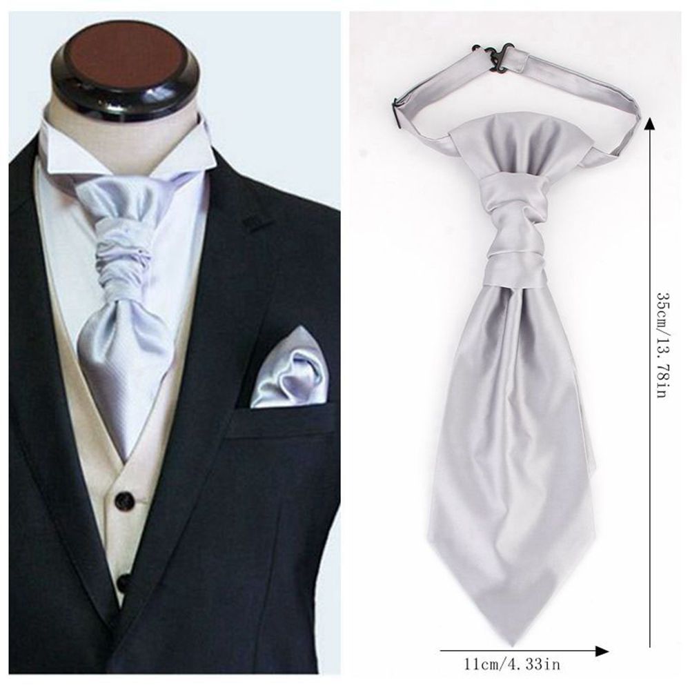 Men's Formal Paisley Ascot Cravat & Pocket Square Set - Adjustable Necktie for Weddings(Light Gray )