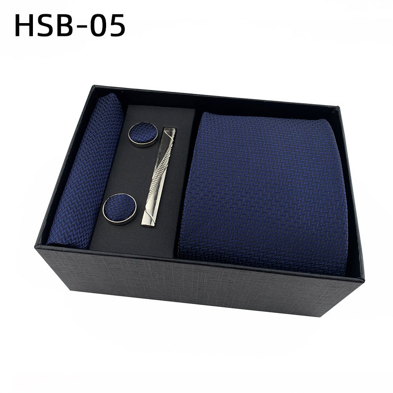 Men's Luxury Necktie Gift Set - 4 Piece Set with Tie, Pocket Square, Cufflinks & Tie Clip(Pure dark blue)