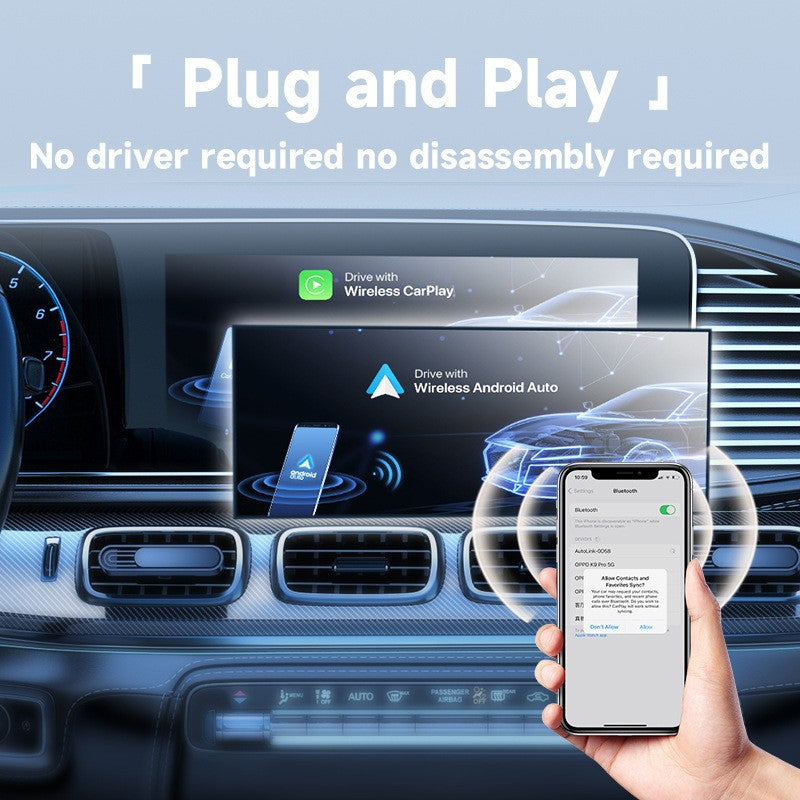 2-in-1 Wireless CarPlay & Android Auto Adapter - Plug & Play Dongle for Cars(Applicable to Android-White)