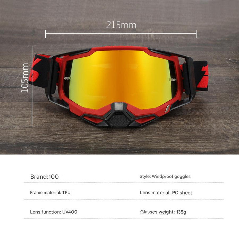 Pro Motocross Goggles - Windproof, UV400 Protection with TPU Frame & PC Lens, Adjustable Strap(Green frame, blue lens)