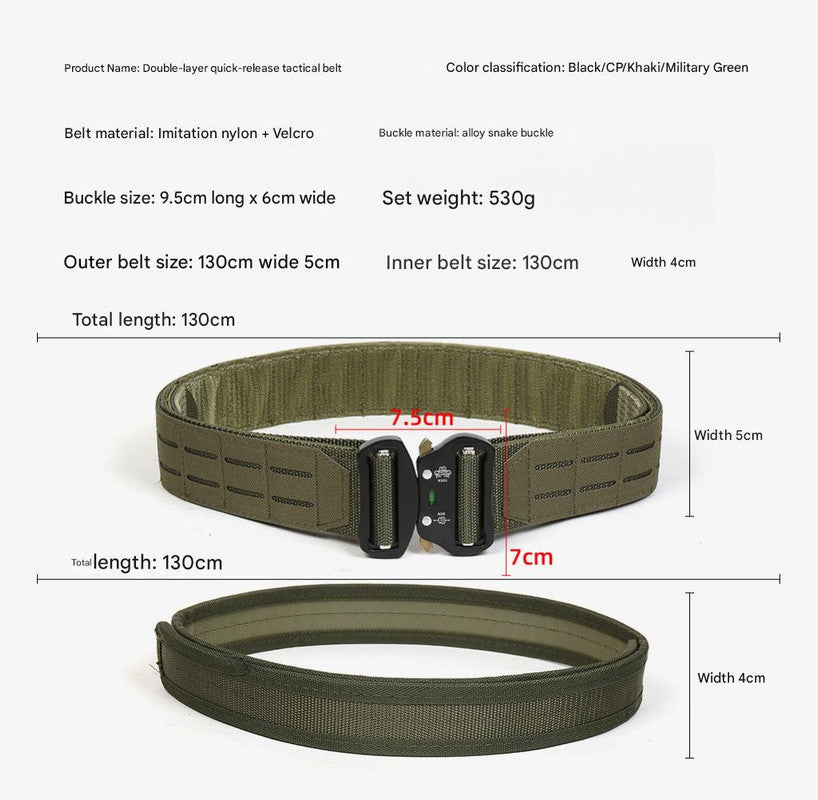 Dual Layer Quick Release Tactical Belt - Attachment System, Alloy Cobra Buckle, Adjustable Nylon(black)
