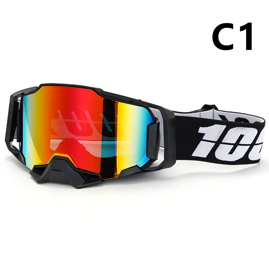 Professional Motocross & Ski Goggles - HiPER Lens, TPU Frame(Black frame with white straps-red lenses)