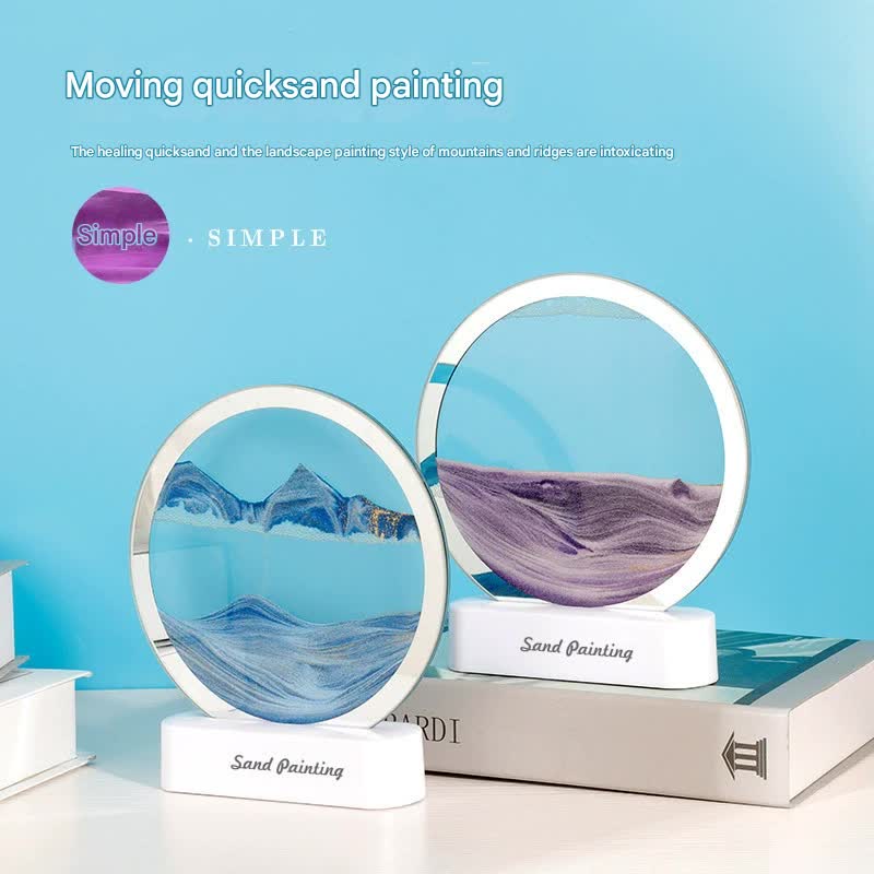 Moving Sand Art Picture with LED Night Light Base - USB Powered, Relaxing Desktop Decor(Purple)