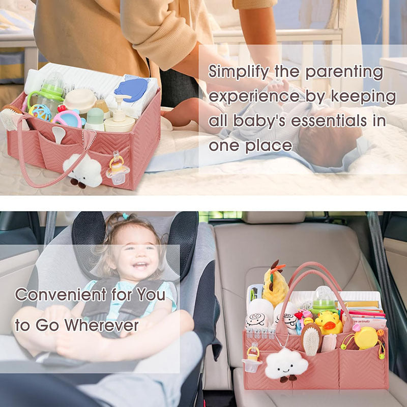Tailored Baby Diaper Caddy Organizer - Portable Nursery Storage Bin with Removable Dividers & Pockets(Brick Red)