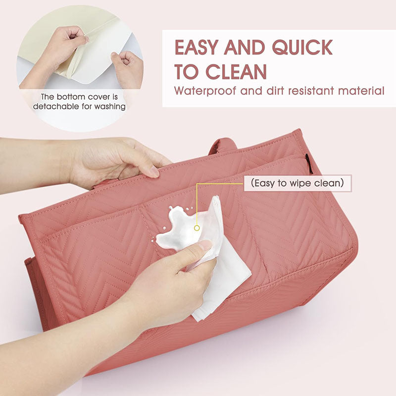 Tailored Baby Diaper Caddy Organizer - Portable Nursery Storage Bin with Removable Dividers & Pockets(Pink)