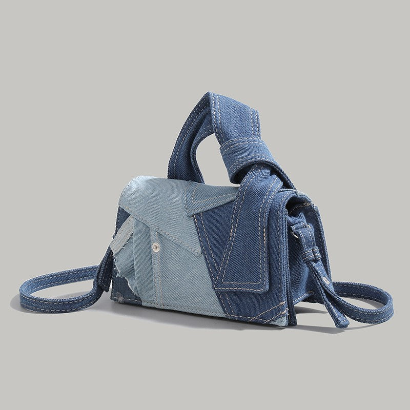 Chic Patchwork Denim Handbag - Versatile Crossbody, Shoulder & Top-Handle Bag(White)
