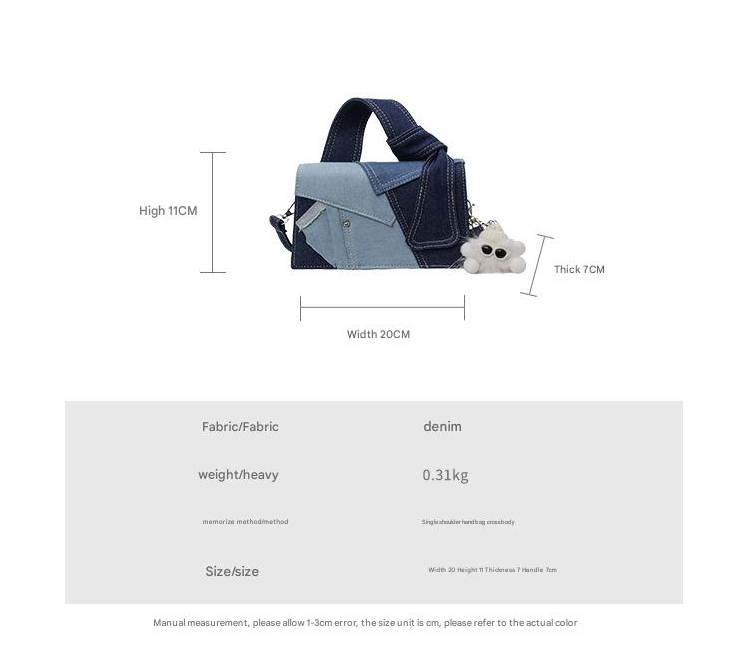 Chic Patchwork Denim Handbag - Versatile Crossbody, Shoulder & Top-Handle Bag(White)
