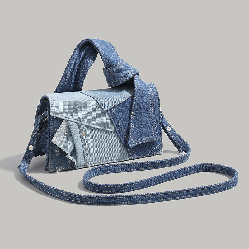 Chic Patchwork Denim Handbag - Versatile Crossbody, Shoulder & Top-Handle Bag(Blue color matching)