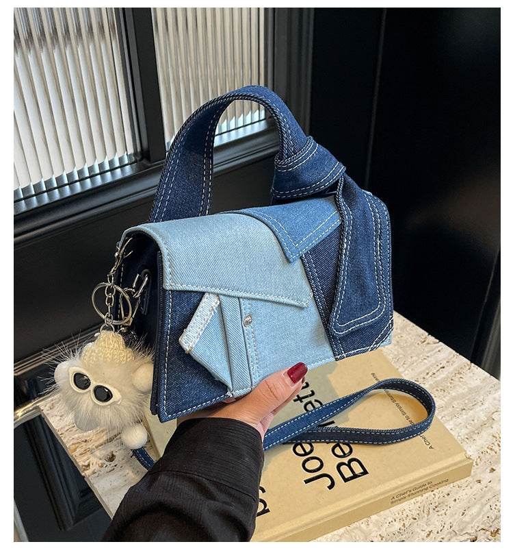 Chic Patchwork Denim Handbag - Versatile Crossbody, Shoulder & Top-Handle Bag(Blue color matching)
