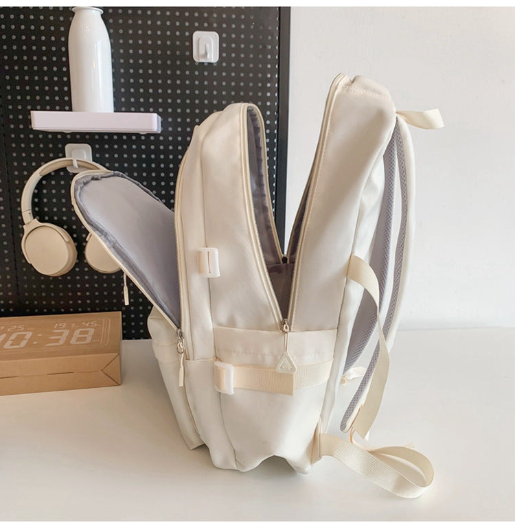 Large Capacity Nylon Backpack - Fits Tablet, A4 Magazines, Umbrella - Multiple Pockets & Adjustable Straps(white)