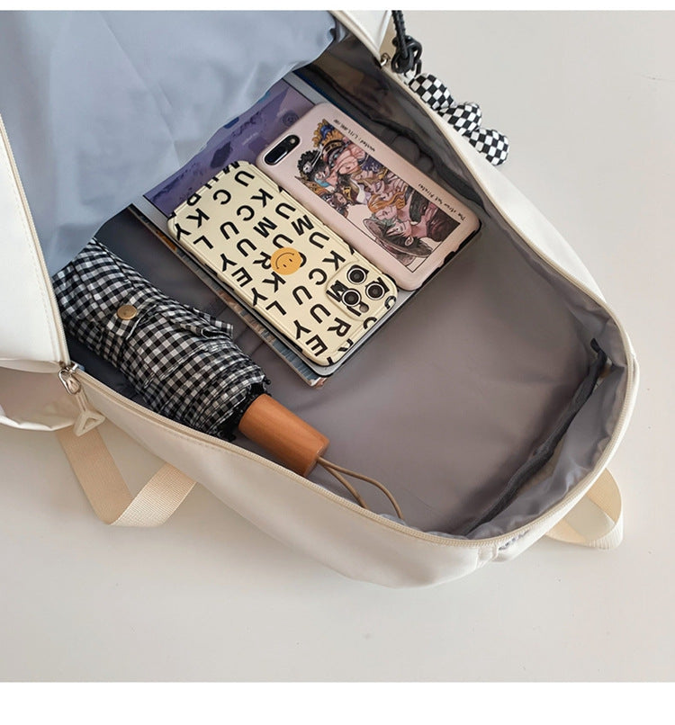 Large Capacity Nylon Backpack - Fits Tablet, A4 Magazines, Umbrella - Multiple Pockets & Adjustable Straps(white)