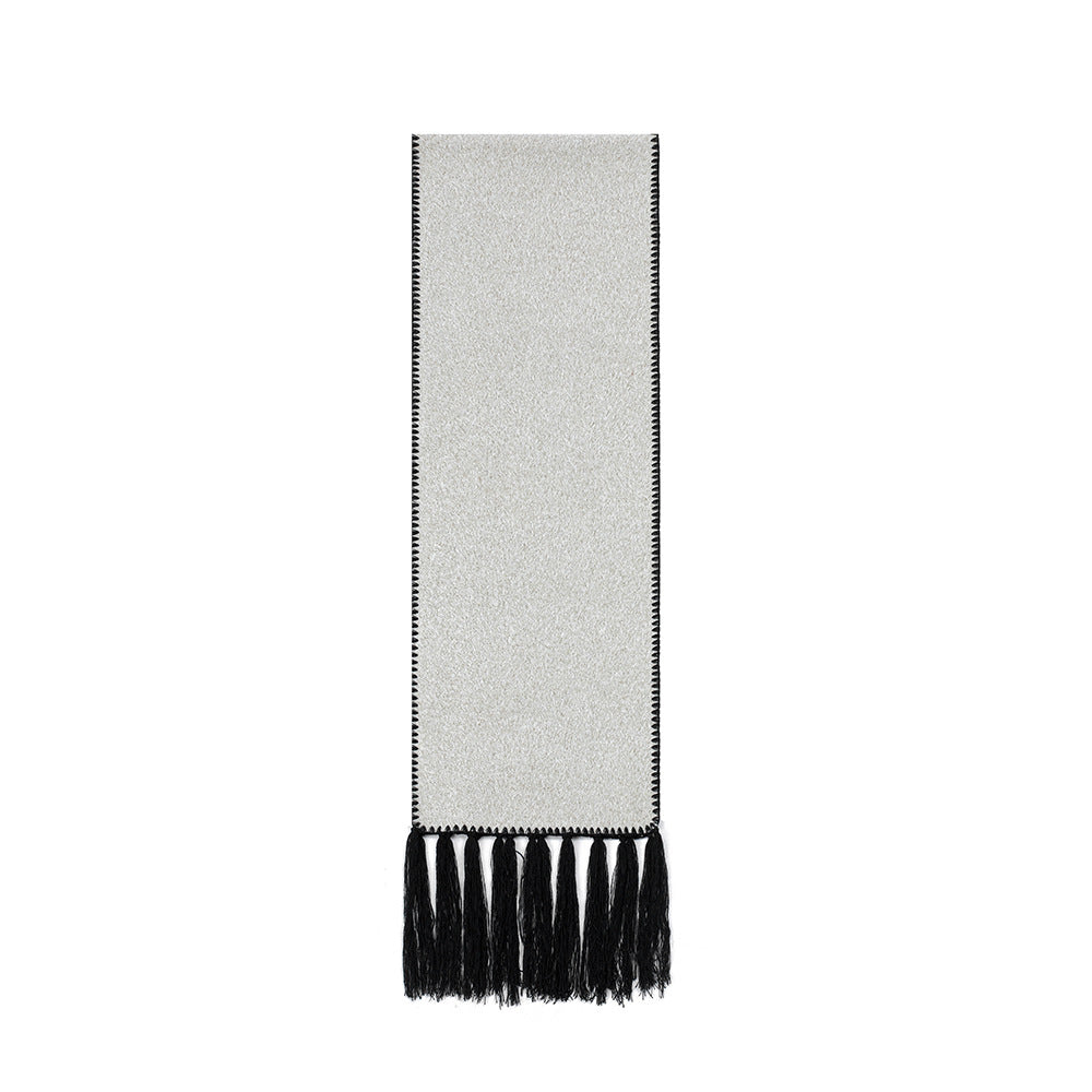 Beige Contrast Edge & Tassel Scarf - Chic Autumn/Winter Neckwear (190x30cm)