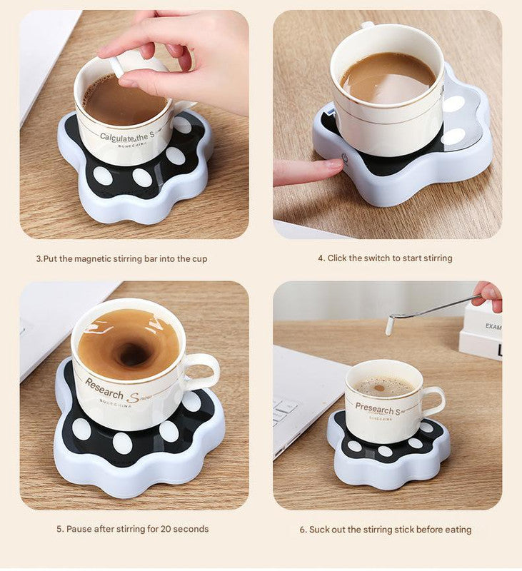 Beige Cute Paw Print Self-Stirring Coaster - Electric Coffee & Milk Mixer
