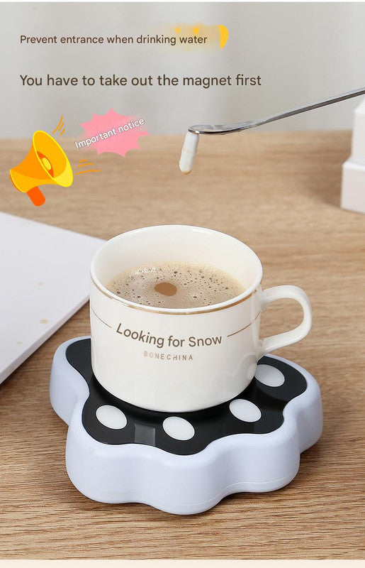 Blue Cute Paw Print Self-Stirring Coaster - Electric Coffee & Milk Mixer