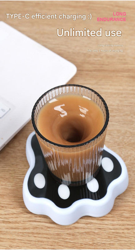 Blue Cute Paw Print Self-Stirring Coaster - Electric Coffee & Milk Mixer