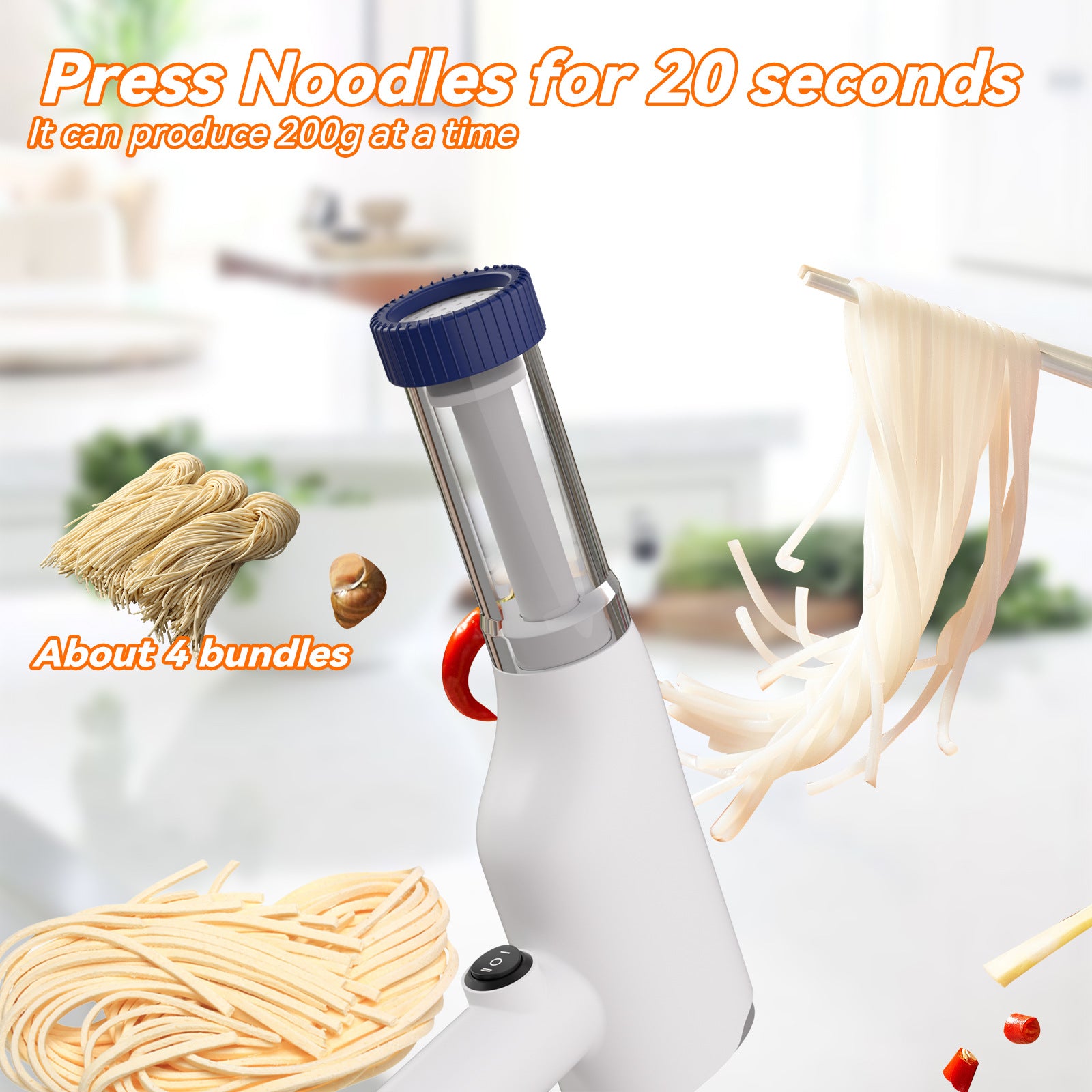 White Portable Rechargeable Noodle Maker - Multiple Shaping Discs