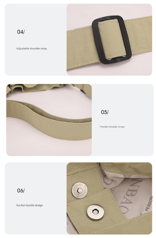 Khaki Chic Lightweight Nylon Drawstring Tote Bag - Multi-Pocket Casual Shoulder & Crossbody