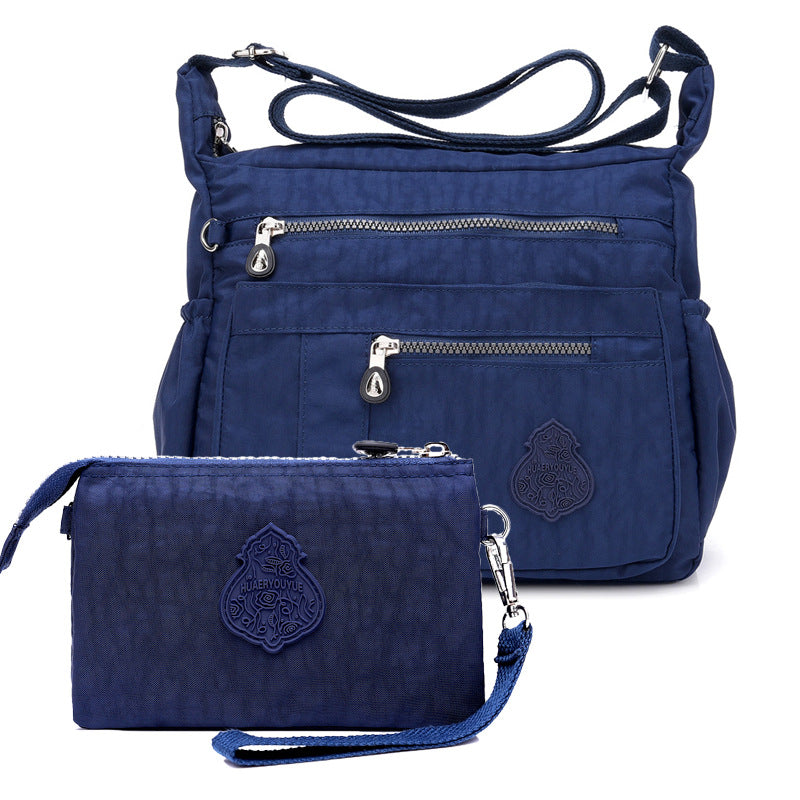 Dark Blue Versatile Womens Nylon Water-Repellent Crossbody Shoulder Bag Set with Matching Clutch Pouch - Lightweight & Multi-Pocket