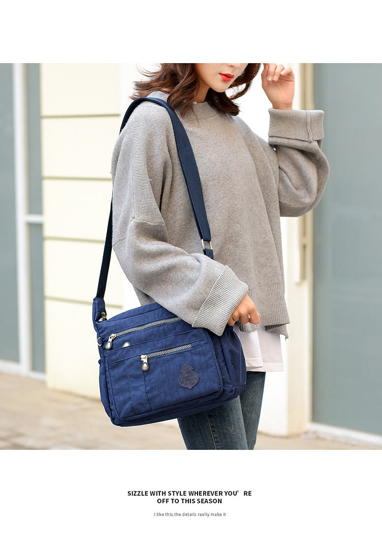 Dark Blue Versatile Womens Nylon Water-Repellent Crossbody Shoulder Bag Set with Matching Clutch Pouch - Lightweight & Multi-Pocket