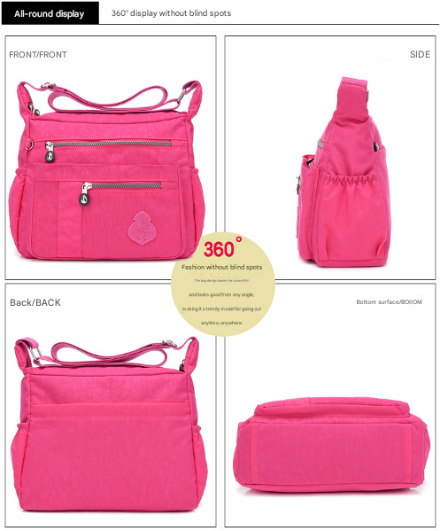 Purple Versatile Womens Nylon Water-Repellent Crossbody Shoulder Bag Set with Matching Clutch Pouch - Lightweight & Multi-Pocket
