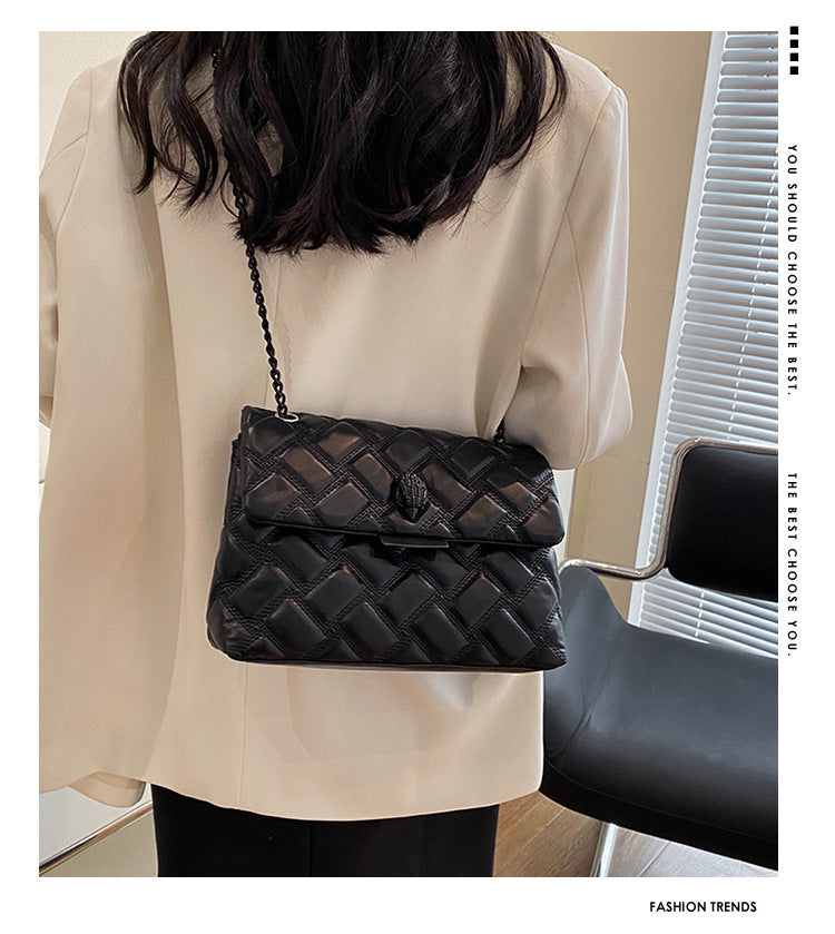 Grey Chic Quilted Crossbody Bag for Women - PU Leather Diamond Pattern Chain Strap Shoulder Purse with Elegant Clasp
