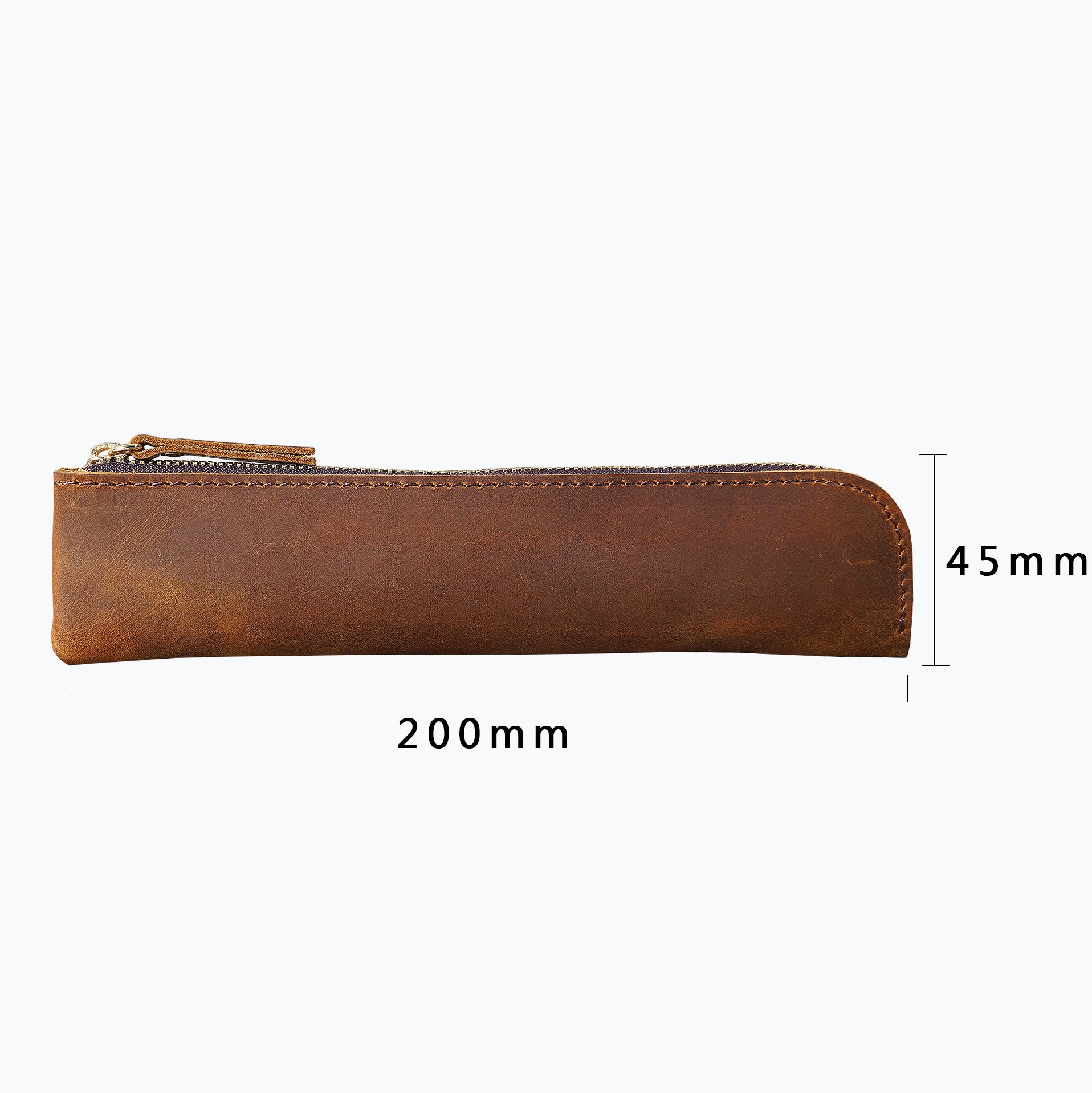 Coffee Vintage Crazy Horse Leather Zippered Pen Case - Retro Pencil Pouch & Small Accessories Bag