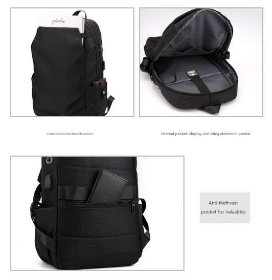Grey Modern Anti-Theft Laptop Backpack with USB Charging Port - Water-Repellent Travel & Business Bag for 15.6 Inch Laptops